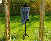 Load image into Gallery viewer, Blue Poncho - Diagonal Crochet Poncho with fringe
