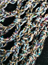 Load image into Gallery viewer, Crochet Bandana with Vintage yarn, Sequin Triangle Scarf (Black & Iridescent Rainbow)