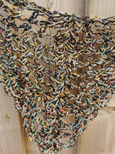 Load image into Gallery viewer, Crochet Bandana with Vintage yarn, Sequin Triangle Scarf (Black & Iridescent Rainbow)