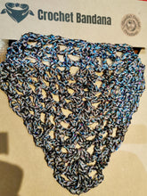 Load image into Gallery viewer, Crochet Bandana with Vintage yarn, Sequin Triangle Scarf (Black & Iridescent Rainbow)