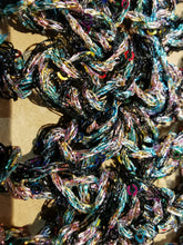 Load image into Gallery viewer, Crochet Bandana with Vintage yarn, Sequin Triangle Scarf (Black & Iridescent Rainbow)