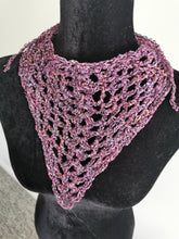 Load image into Gallery viewer, Crochet Bandana, Sequin Triangle Scarf (vintage Purple yarn & purple Sequin)