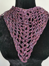 Load image into Gallery viewer, Crochet Bandana, Sequin Triangle Scarf (vintage Purple yarn & purple Sequin)