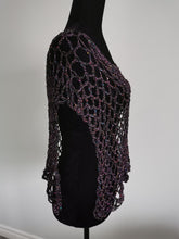 Load image into Gallery viewer, Purple Sequin Poncho, Crochet Mesh Cape, Vintage yarn