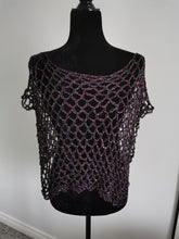 Load image into Gallery viewer, Purple Sequin Poncho, Crochet Mesh Cape, Vintage yarn