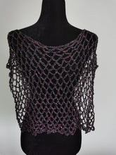 Load image into Gallery viewer, Purple Sequin Poncho, Crochet Mesh Cape, Vintage yarn