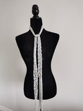Load image into Gallery viewer, Crochet Sequin Skinny Scarf, White Sequin Neck Tie