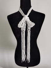 Load image into Gallery viewer, Crochet Sequin Skinny Scarf, White Sequin Neck Tie