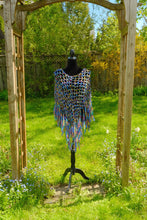 Load image into Gallery viewer, Crochet Poncho with Fringe in Metallic Ribbon Yarn