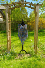 Load image into Gallery viewer, Crochet Poncho with Fringe in Metallic Ribbon Yarn