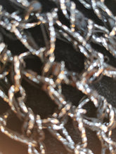 Load image into Gallery viewer, Black and Silver Metallic Crochet Poncho, Asymmetrical Poncho