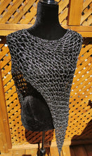 Load image into Gallery viewer, Black and Silver Metallic Crochet Poncho, Asymmetrical Poncho