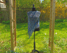Load image into Gallery viewer, Blue Poncho - Diagonal Crochet Poncho with fringe