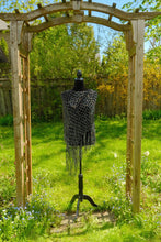 Load image into Gallery viewer, Black Sparkle Diagonal PONCHO, Rainbow Iridescent and Black Crochet Poncho: Lightweight Ribbon Yarn, Long Fringe