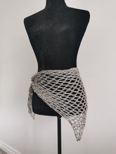 Load image into Gallery viewer, Crochet Shimmer Triangle Shawl – Handmade sparkly Festival Wrap, Boho Shawl, Belt Accessory