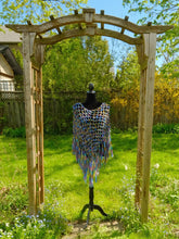Load image into Gallery viewer, Crochet Poncho with Fringe in Metallic Ribbon Yarn