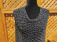 Load image into Gallery viewer, Black and Silver Metallic Crochet Poncho, Asymmetrical Poncho