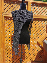 Load image into Gallery viewer, Black and Silver Metallic Crochet Poncho, Asymmetrical Poncho