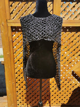 Load image into Gallery viewer, Black and Silver Metallic Crochet Poncho, Asymmetrical Poncho