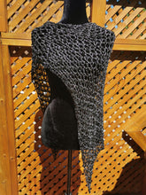 Load image into Gallery viewer, Black and Silver Metallic Crochet Poncho, Asymmetrical Poncho
