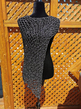 Load image into Gallery viewer, Black and Silver Metallic Crochet Poncho, Asymmetrical Poncho