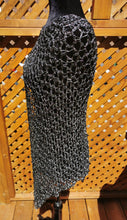 Load image into Gallery viewer, Black and Silver Metallic Crochet Poncho, Asymmetrical Poncho