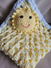 Load image into Gallery viewer, Crochet Sunshine Baby Blanket: Yellow & white/blue Comfort Afghan with gift card