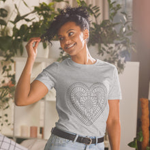 Load image into Gallery viewer, Short-Sleeve Unisex T-Shirt with Crochet Heart