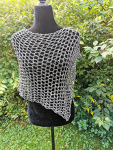 Load image into Gallery viewer, Silver Sequin Poncho, Crochet Mesh Cape, Vintage yarn