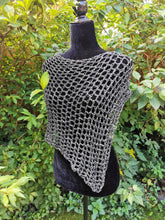 Load image into Gallery viewer, Silver Sequin Poncho, Crochet Mesh Cape, Vintage yarn