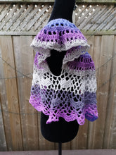 Load image into Gallery viewer, Lacy Crochet Top, Purple Ruffle Top