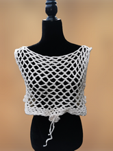 Load image into Gallery viewer, Flower Power Crop Top, Soft Ecru Cotton Cover Up by Claudia's Crochet Creations