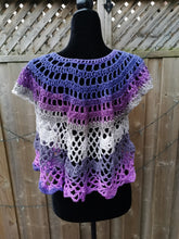 Load image into Gallery viewer, Lacy Crochet Top, Purple Ruffle Top