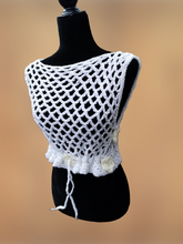 Load image into Gallery viewer, Flower Power Crop Top, White Cover Up by Claudia's Crochet Creations