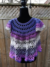 Load image into Gallery viewer, Lacy Crochet Top, Purple Ruffle Top