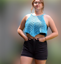 Load image into Gallery viewer, Crocheted CROP Tank Top, Blue Cover Up

