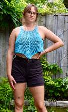 Load image into Gallery viewer, Crocheted CROP Tank Top, Blue Cover Up