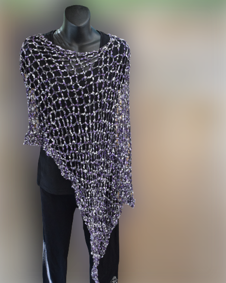 Purple Diagonal Poncho, Crochet Asymmetrical Poncho