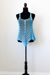 Blue Lacy Crochet Tank Top, Cover Up