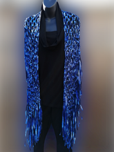 Load image into Gallery viewer, Blue Long Ribbon Shawl with fringe