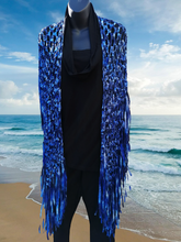 Load image into Gallery viewer, Blue Long Ribbon Shawl with fringe