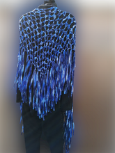 Load image into Gallery viewer, Blue Long Ribbon Shawl with fringe