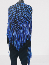 Load image into Gallery viewer, Blue Long Ribbon Shawl with fringe