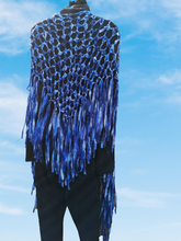 Load image into Gallery viewer, Blue Long Ribbon Shawl with fringe