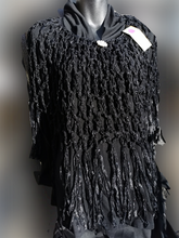 Load image into Gallery viewer, Black Ribbon Cape with metallic fringe
