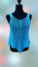 Load image into Gallery viewer, Blue Lacy Crochet Tank Top, Cover Up