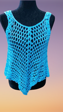 Load image into Gallery viewer, Blue Lacy Crochet Tank Top, Cover Up
