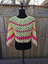 Load image into Gallery viewer, Yellow and Pink Granny Square PONCHO