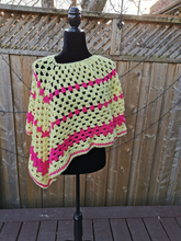 Load image into Gallery viewer, Yellow and Pink Granny Square PONCHO