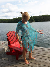Load image into Gallery viewer, Ocean Blue Poncho - Diagonal Crochet Poncho with fringe